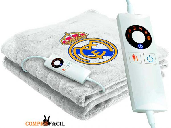 Imetec Real Madrid - Manta eléctrica para sofá, 120 x 160 cm, Individual,  Suave Tejido Lavable, Color Blanco